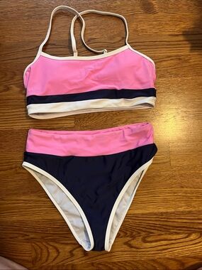 Pink and Navy Colorblock Bikini Set - Women's Swim